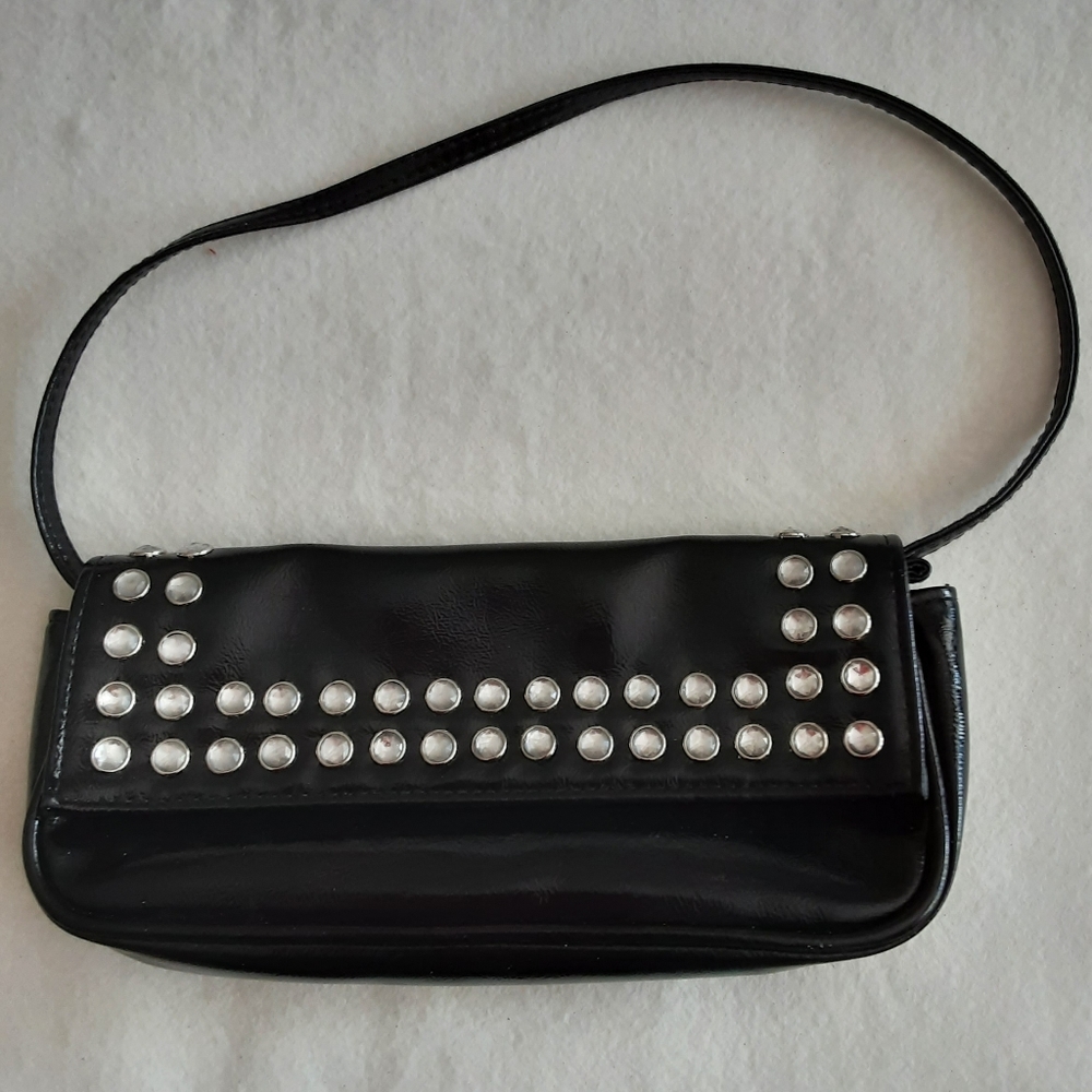 Faux Patent Leather Bag Jeweled Front